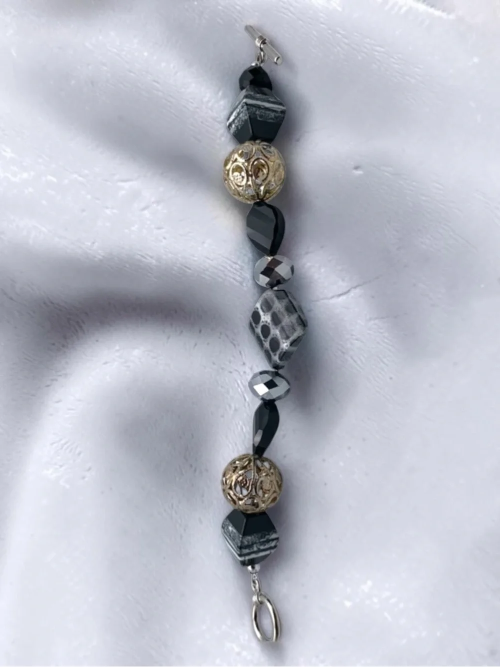 Handcrafted Black and Silver Beaded Toggle Bracelet